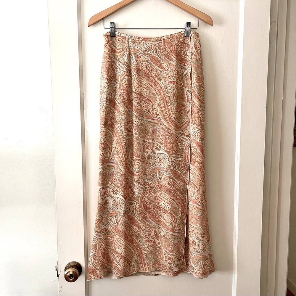 TALBOTS Silk Chiffon Mock-Wrap Paisley Skirt Sz 8